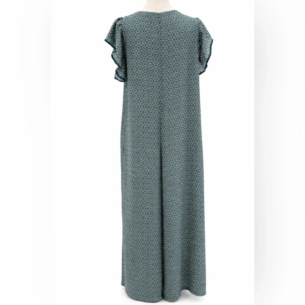 Max Studio Teal Geometric Print Flutter Sleeve Boho Wide Leg Jumpsuit Size XL - Picture 2 of 14